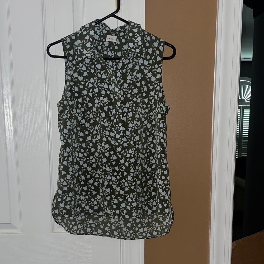 CAbi Green Floral Sleeveless Blouse